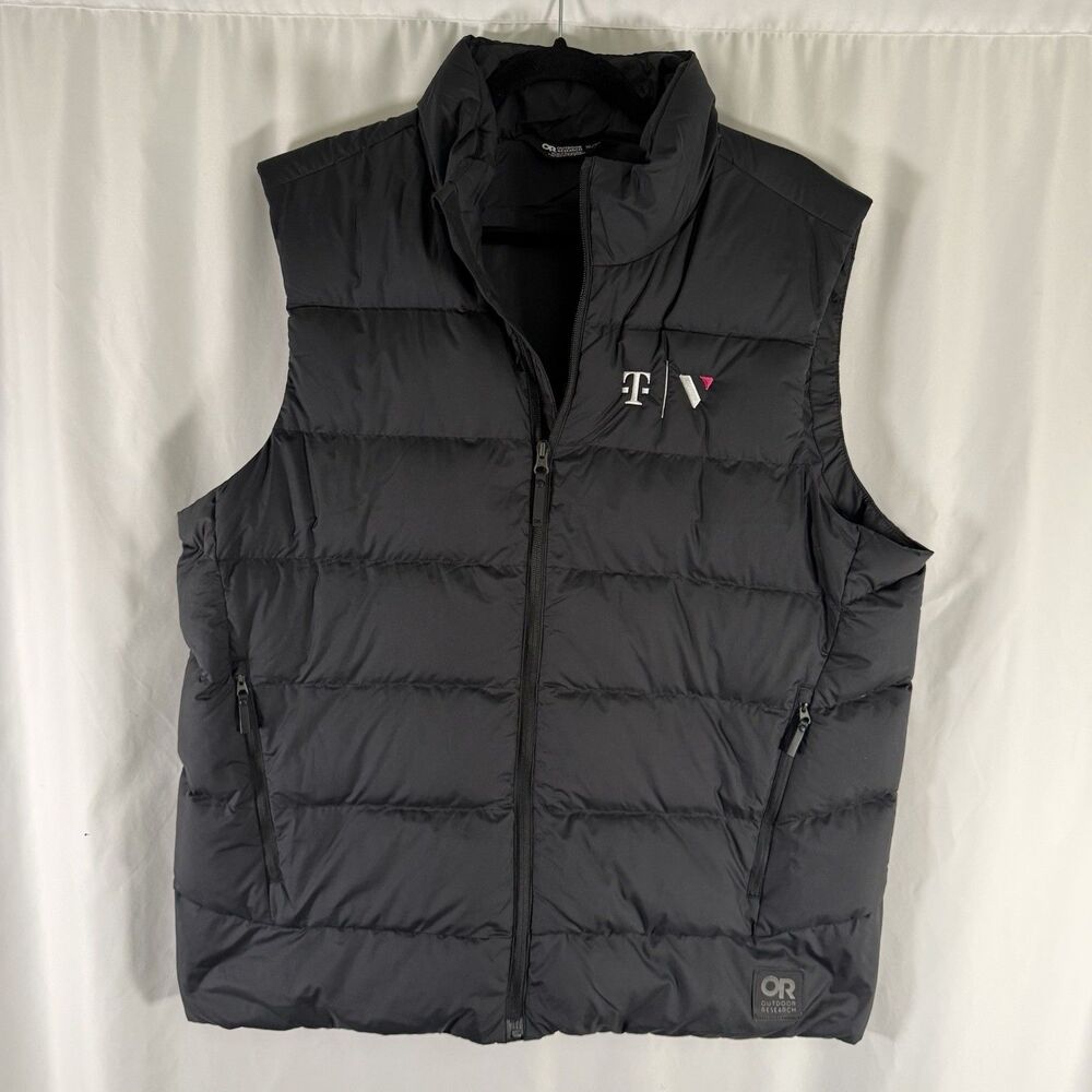T Mobile Outdoor Research Vest Men's XL Black Duck Down Full Zip Pockets